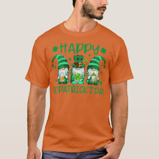 Three Gnomes Holding Shamrock Leopard Plaid St Pat T-Shirt