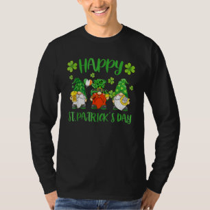 Three Gnomes Holding Shamrock Leopard Plaid St Pat T-Shirt