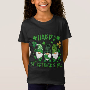 Three Gnomes Holding Shamrock Leopard Plaid St Pat T-Shirt