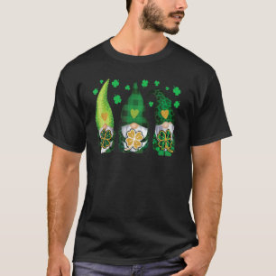 Three Gnomes Holding Shamrock Leopard Plaid St Pat T-Shirt