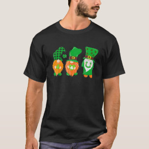 Three Gnomes Holding Shamrock Plaid Leopard St Pat T-Shirt