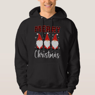 Three Gnomes In Buffalo Plaid Merry Christmas Gnom Hoodie