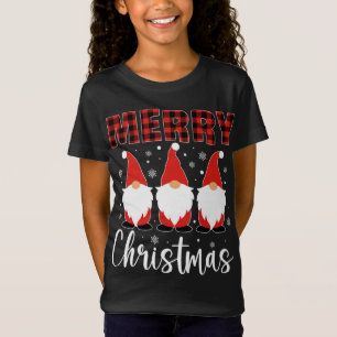 Three Gnomes In Buffalo Plaid Merry Christmas Gnom T-Shirt