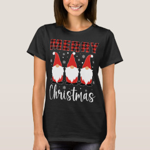 Three Gnomes In Buffalo Plaid Merry Christmas Gnom T-Shirt