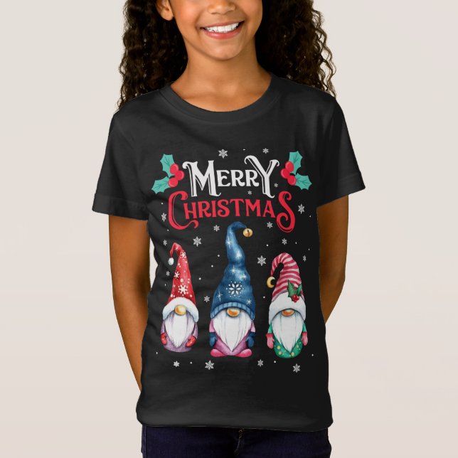 Three Gnomes In Buffalo Plaid Merry Christmas Gnom T-Shirt (Front)