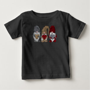 Three Gnomes In Leopard Buffalo Plaid Christmas Baby T-Shirt