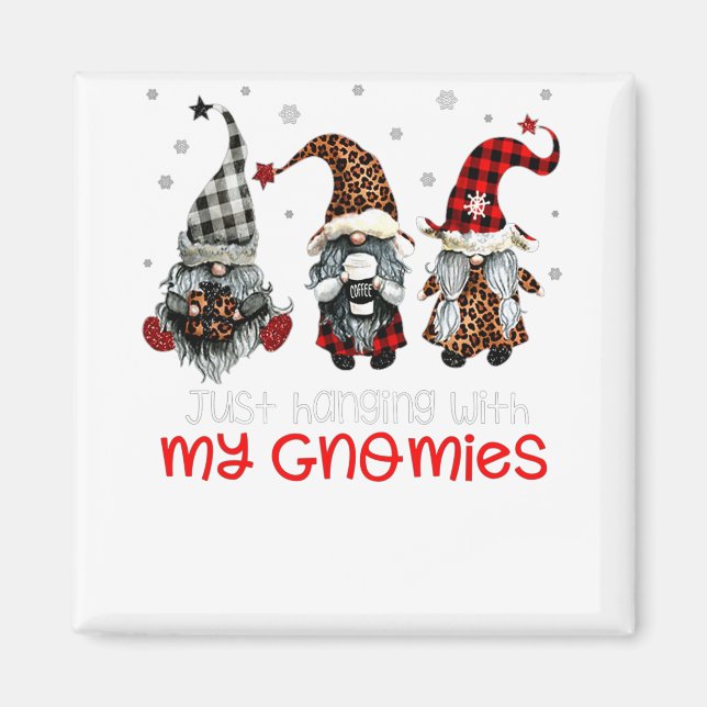 Three Gnomes In Red Christmas Just Hanging With My Magnet (Front)