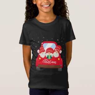 Three Gnomes in Red Truck With Merry Christmas T-Shirt