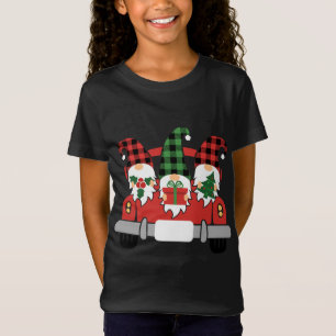 Three Gnomes in Red Truck With Merry Christmas T-Shirt