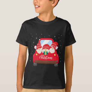 Three Gnomes in Red Truck With Merry Christmas T-Shirt