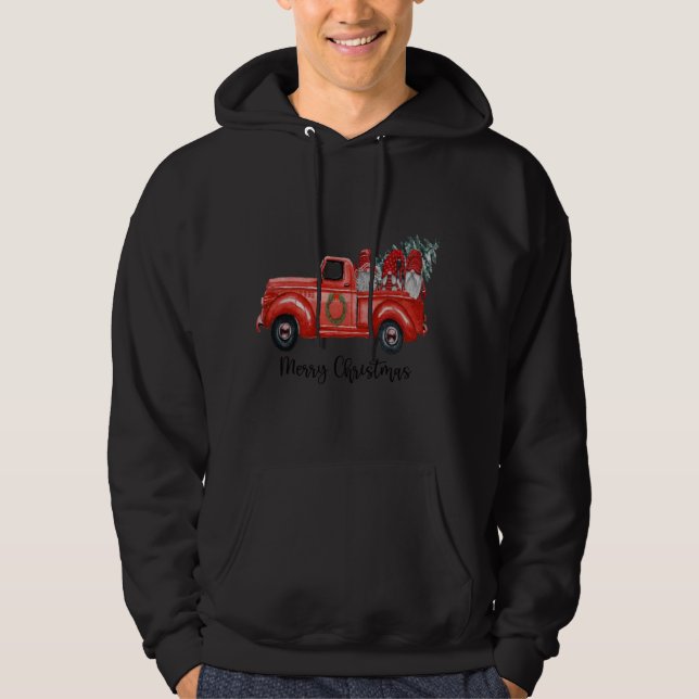 Three Gnomes in Red Truck With Merry Christmas Tre Hoodie (Front)