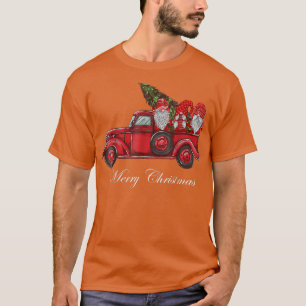 Three Gnomes in Red Truck With Merry Christmas Tre T-Shirt