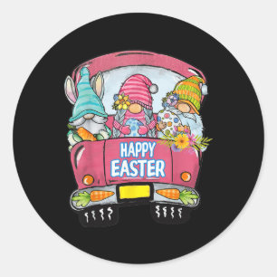 Three Gnomes In Truck Bunny Egg Happy Easter Day Classic Round Sticker