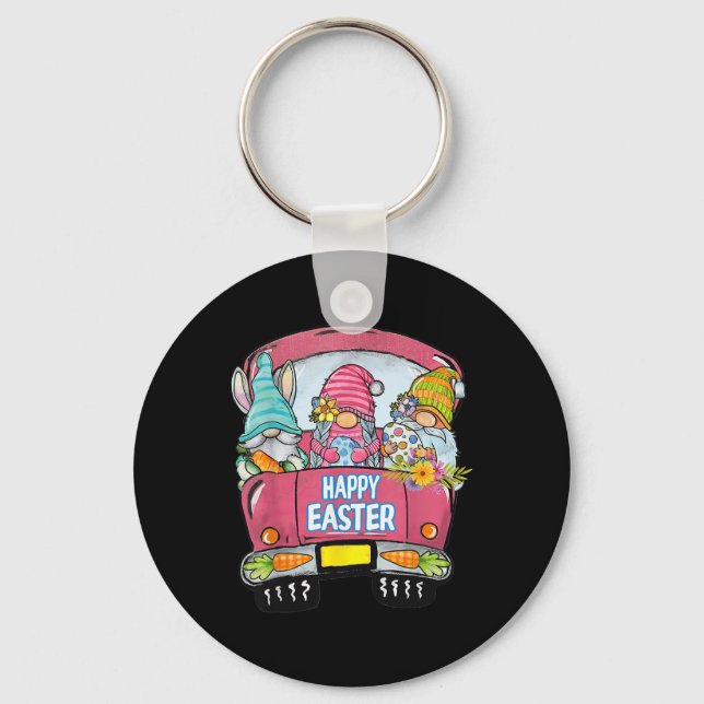 Three Gnomes In Truck Bunny Egg Happy Easter Day  Key Ring (Front)
