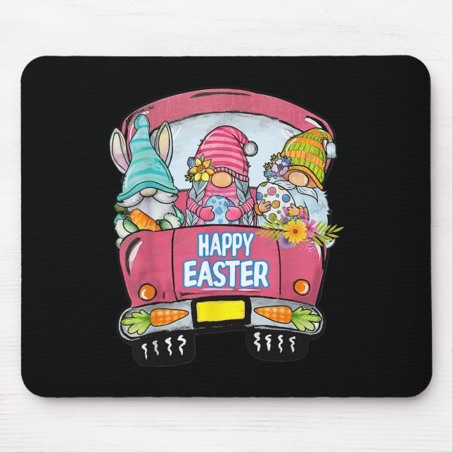 Three Gnomes In Truck Bunny Egg Happy Easter Day  Mouse Pad (Front)