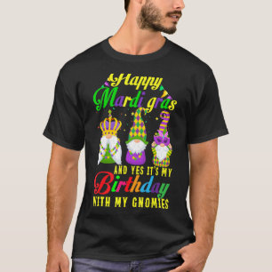 Three Gnomes Mardi Gras Holding Mask Bday Gnome T-Shirt