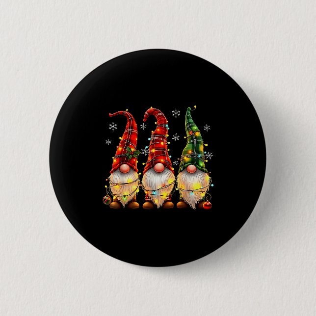 Three Gnomes Men Women Buffalo Plaid Red Christmas 6 Cm Round Badge (Front)