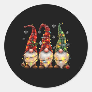 Three Gnomes Men Women Buffalo Plaid Red Christmas Classic Round Sticker
