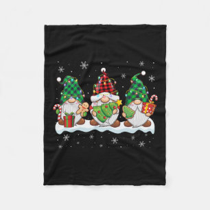 Three Gnomes Men Women Buffalo Plaid Red Christmas Fleece Blanket