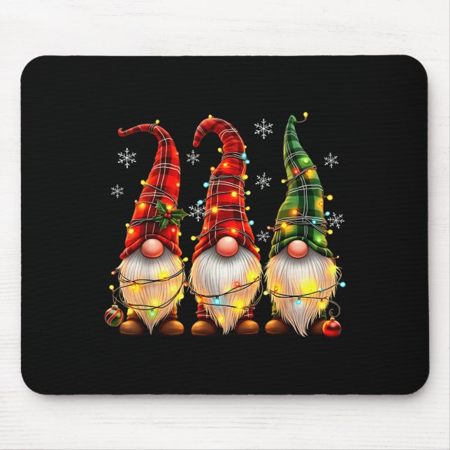 Three Gnomes Men Women Buffalo Plaid Red Christmas Mouse Pad (Front)