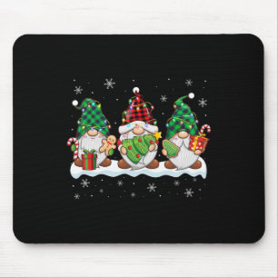 Three Gnomes Men Women Buffalo Plaid Red Christmas Mouse Pad