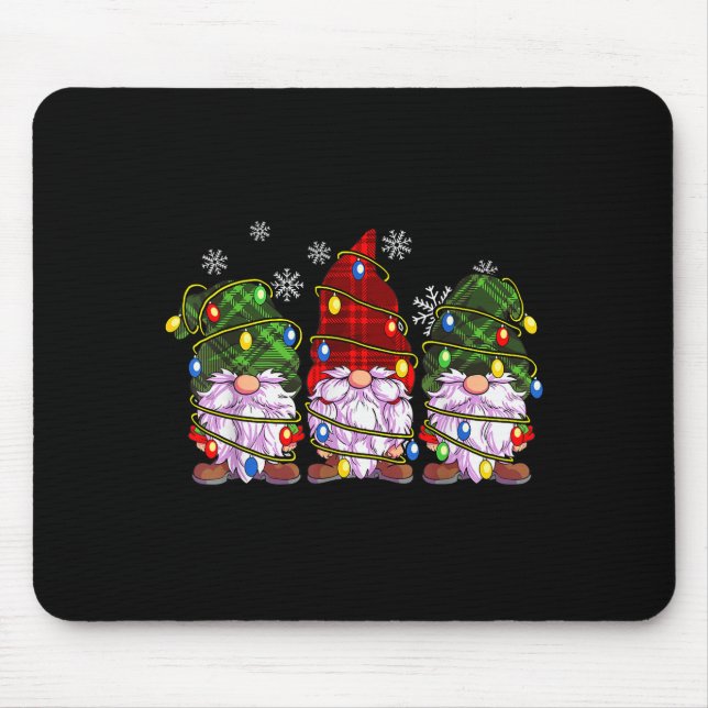 Three Gnomes Men Women Buffalo Plaid Red Christmas Mouse Pad (Front)