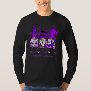 Three Gnomes Peace Love Cure Ribbon Alzheimer's Aw T-Shirt