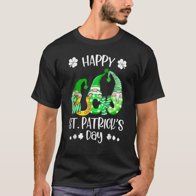 Three Gnomes Shamrock Happy St Patrick's Day Go Lu T-Shirt (Front)