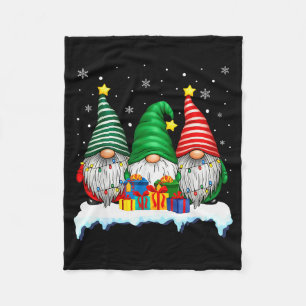 Three Gnomes Tree Lights Men Women Matching Xmas H Fleece Blanket