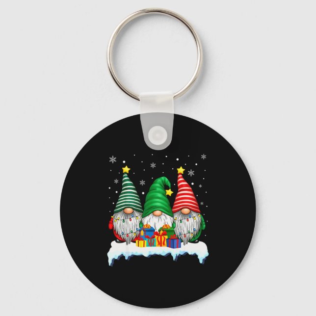Three Gnomes Tree Lights Men Women Matching Xmas H Key Ring (Front)
