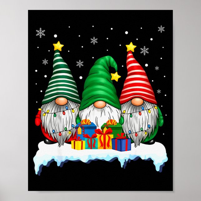 Three Gnomes Tree Lights Men Women Matching Xmas H Poster (Front)