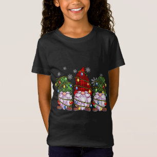 Three Gnomes Wearing Plaid Wrapped In Christmas Li T-Shirt