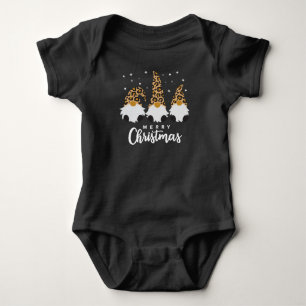 Three Gnomes With Leopard Plaid Gnome Christmas Baby Bodysuit