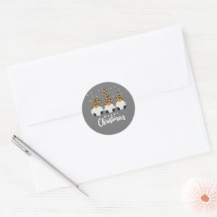 Three Gnomes With Leopard Plaid Gnome Christmas Classic Round Sticker