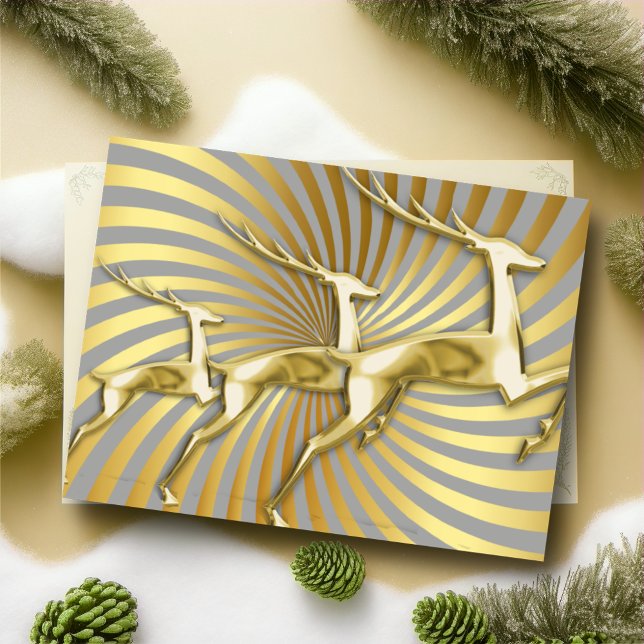 Three Gold Jumping Deer Holiday Card (Creator Uploaded)