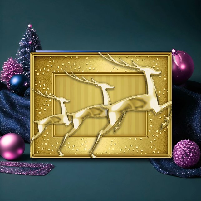 Three Gold Jumping Deer Holiday Card (Creator Uploaded)