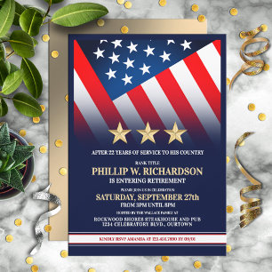 Three Gold Star Military Retirement Party Invitation