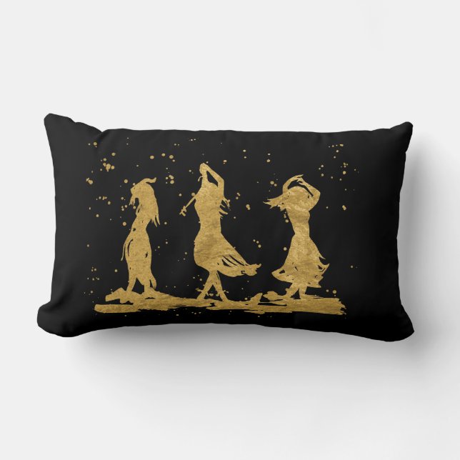 Three Golden Dancers Lumbar Cushion (Front)