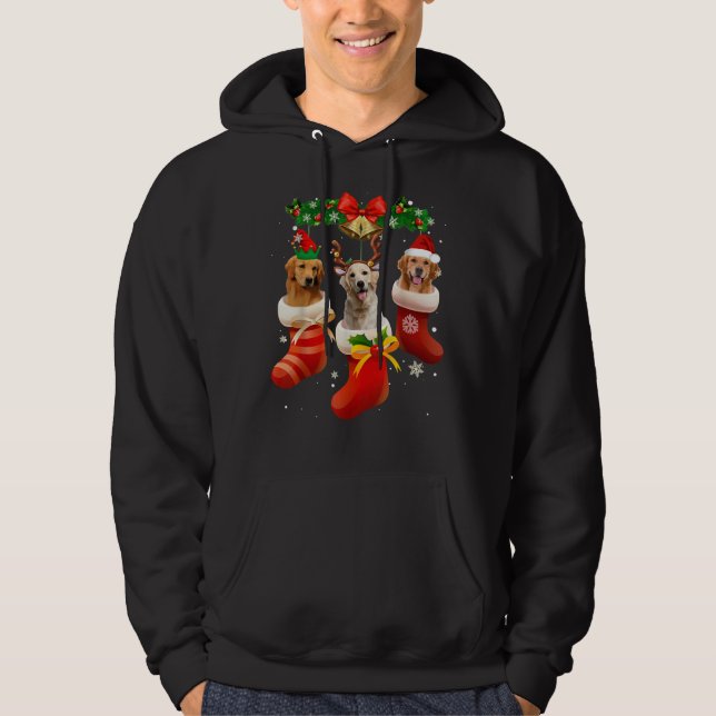 Three Golden Retriever In Sock Christmas Pajama Xm Hoodie (Front)