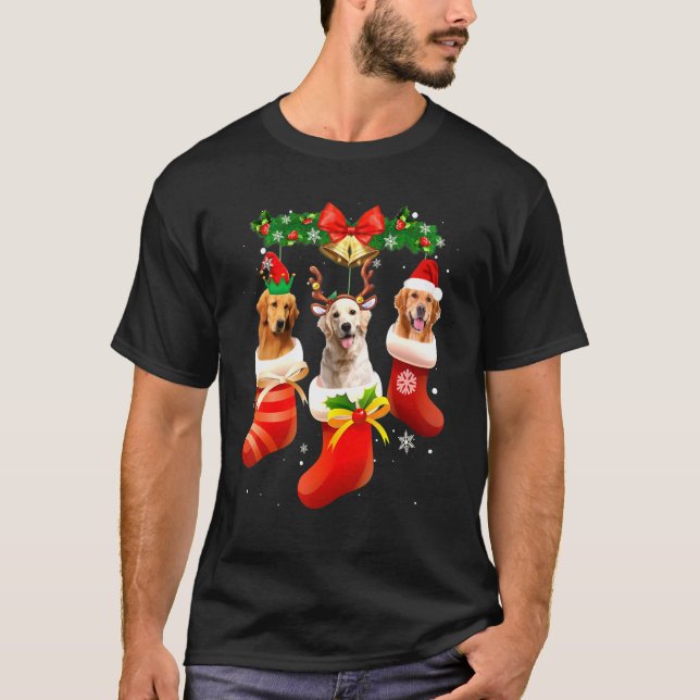 Three Golden Retriever In Sock Christmas Pajama Xm T-Shirt (Front)