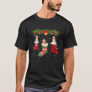 Three Goldendoodle Dog In Sock Christmas Santa Hat T-Shirt
