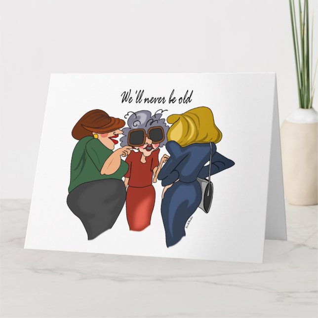 Three Gossipers Cartoon Birthday Card Customisable (Front)