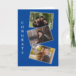 Three graduation photo congratulations blue card