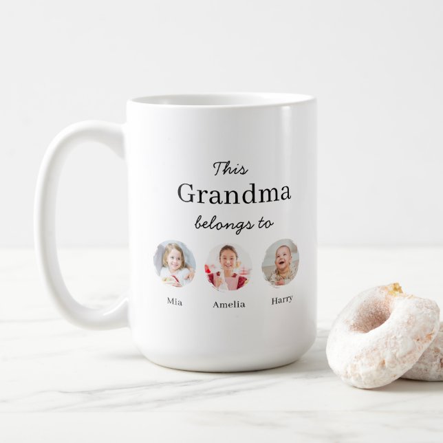 Three Grandchildren Personalised  Coffee Mug (With Donut)