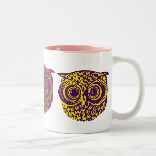 three graphic owls Two-Tone coffee mug