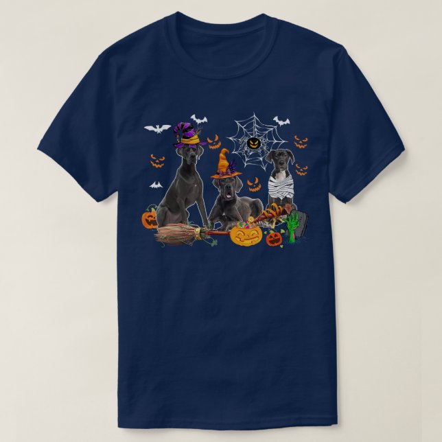 Three Great Dane Dogs Witch Halloween Mummy Scary  T-Shirt (Design Front)