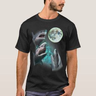 Three Great White Sharks Howl At Moon 3 Wolfs T-Shirt