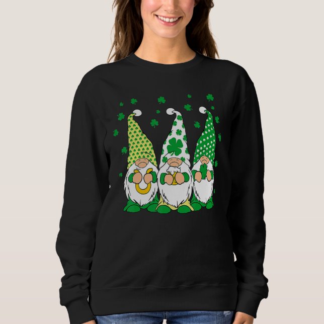 Three Green Irish Gnomes Shamrock Clover St Patric Sweatshirt (Front)