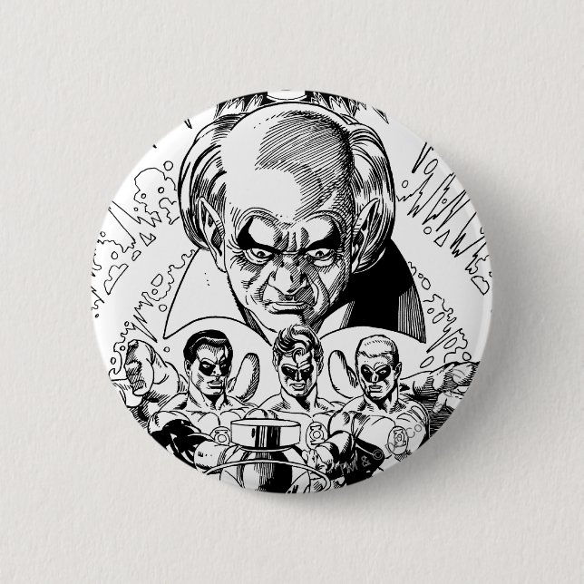 Three Green Lanterns Comic Cover, Black and White 6 Cm Round Badge (Front)