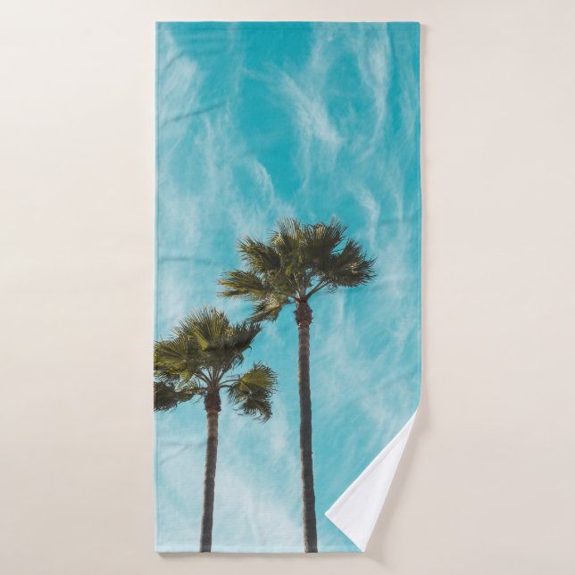 Three green leaf trees below cirus clouds bath towel (Bath Towel)